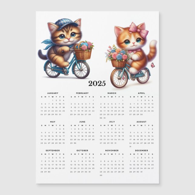 Calendario De Dos Gatos Cutos En Bicicleta 2025 Ma (Anverso)