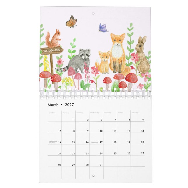 Calendario de familia de animales ilustrados (Mar 2027)
