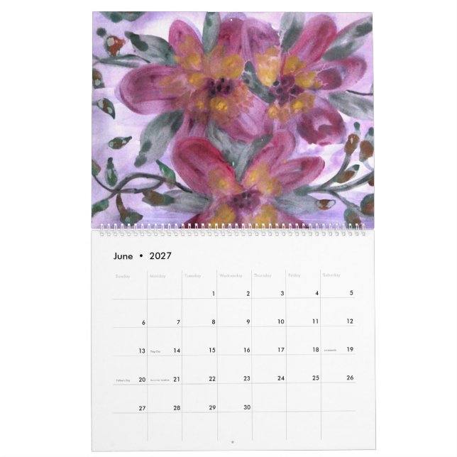Calendario de flor de color de agua (Jun 2027)