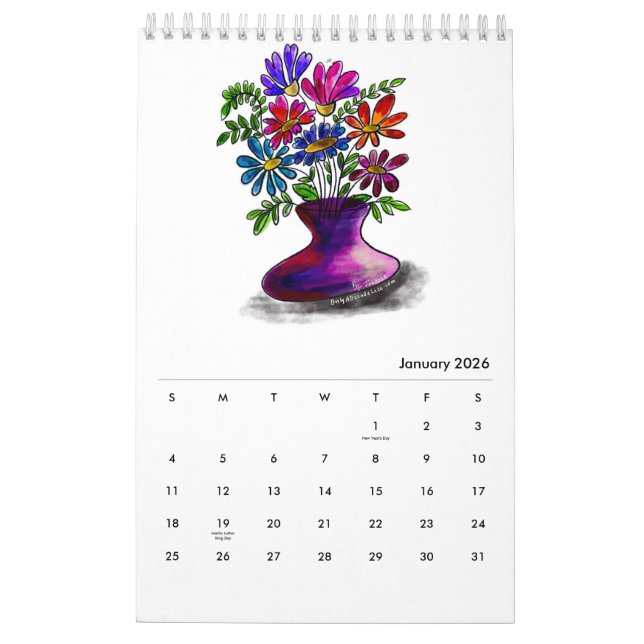 Calendario de Floral de una sola página 2024 (Jan 2026)