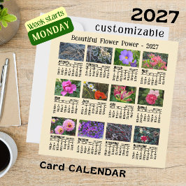 Calendario de flores 2027 amarillo Tarjeta plana d