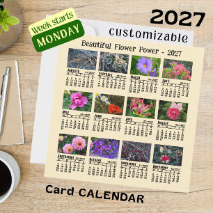 Calendario de flores 2027 amarillo Tarjeta plana d
