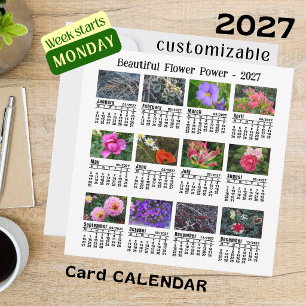 Calendario de flores 2027 blanco Tarjeta plana de 
