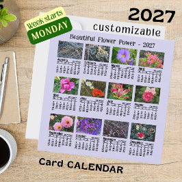 Calendario de flores 2027 lunes Semana Tarjeta pla