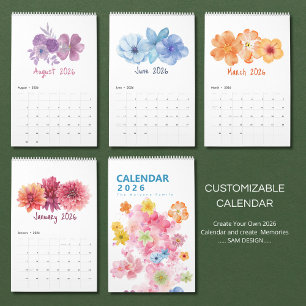 Calendario de Flores Acuarela 2026   Floral Elegan