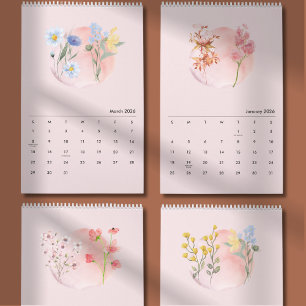 Calendario de flores de acuarela 2026