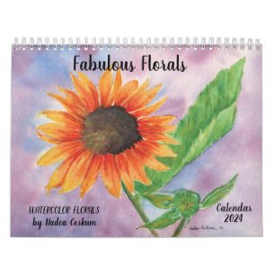 Calendario de flores de color de agua