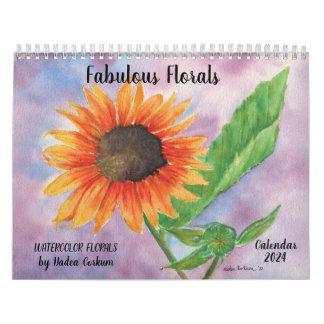 Calendario de flores de color de agua