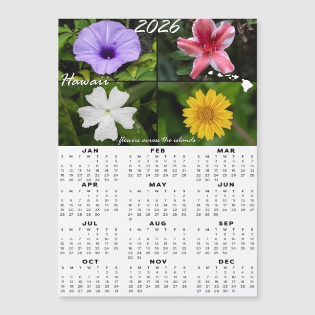 Calendario de Flores de Hawái 2026 (Magnético x4) (Anverso)