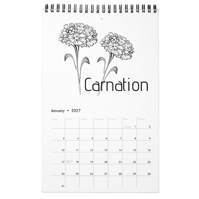 Calendario de Flores del Mes de Nacimiento (Jan 2027)