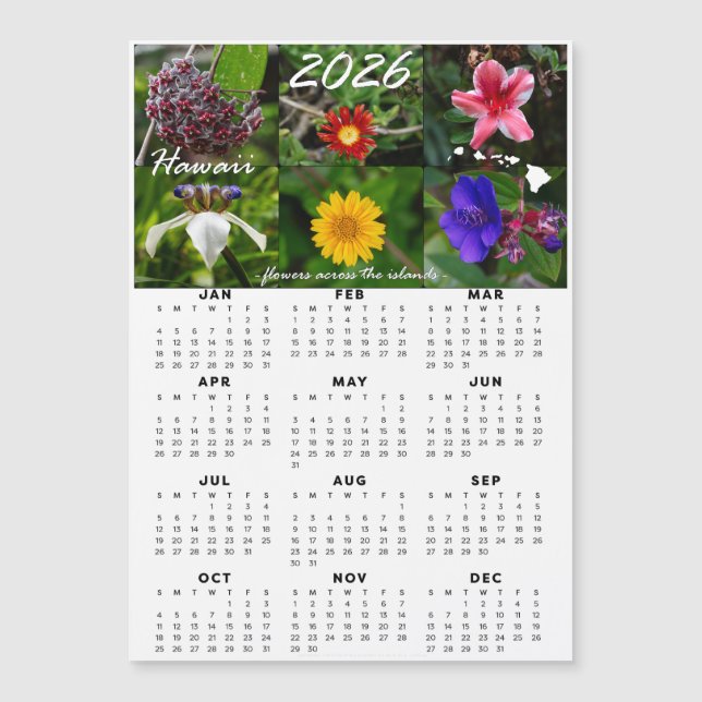 Calendario de flores hawaianas 2026 (magnético) (Anverso)