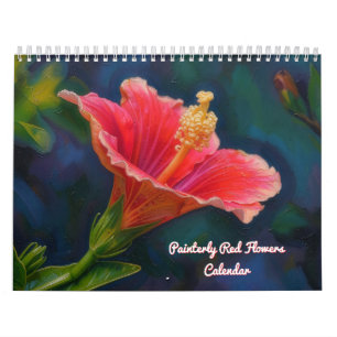 Calendario de Flores Rojas con Estilo de Pintura