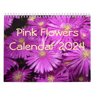 Calendario de Flores Rosa 2024 con números grandes