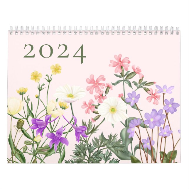 Calendario de flores silvestres rosadas de Nordens (Tapa)