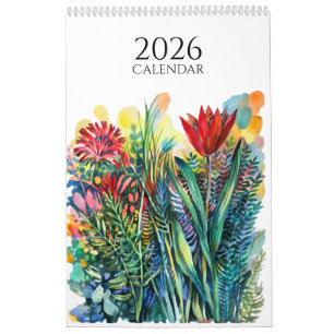 Calendario de flores y animales en acuarela