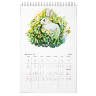 Calendario de flores y animales en acuarela