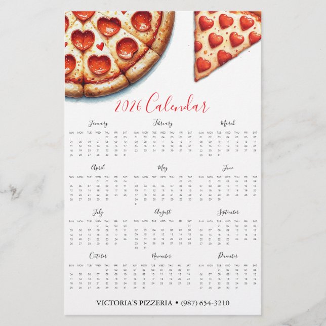Calendario de Flyers Pizza Restaurants 2025 (Frente)