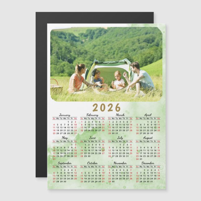 Calendario de fotos 2026 imán nebulosa verde negro (Anverso/Reverso)