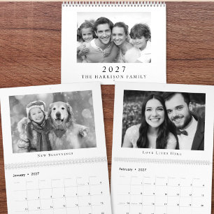 Calendario de fotos minimalista en blanco y negro 