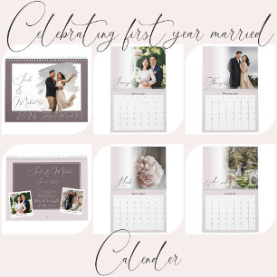 Calendario de Fotos Rosa Bodas Modernas con Letra