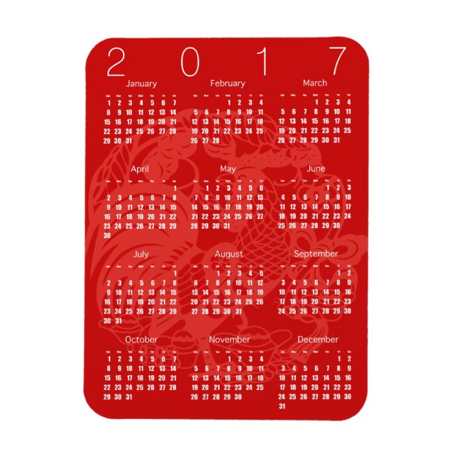 Calendario de galerías de papel rojo 2017 imán 2 (Vertical)