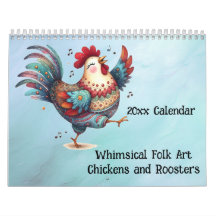 Calendario de gallinas y gallos de arte folclórico