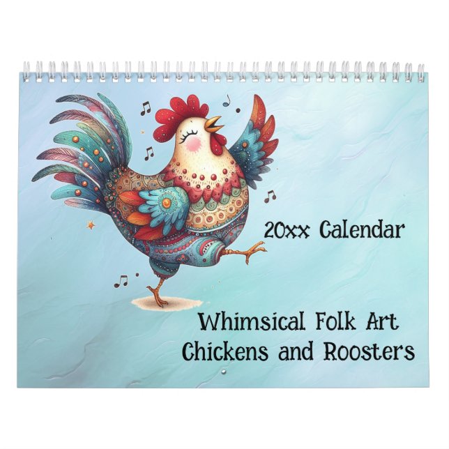 Calendario de gallinas y gallos de arte folclórico (Tapa)