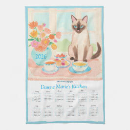 Calendario de Gato Siames, Tazas de Té y Toalla de