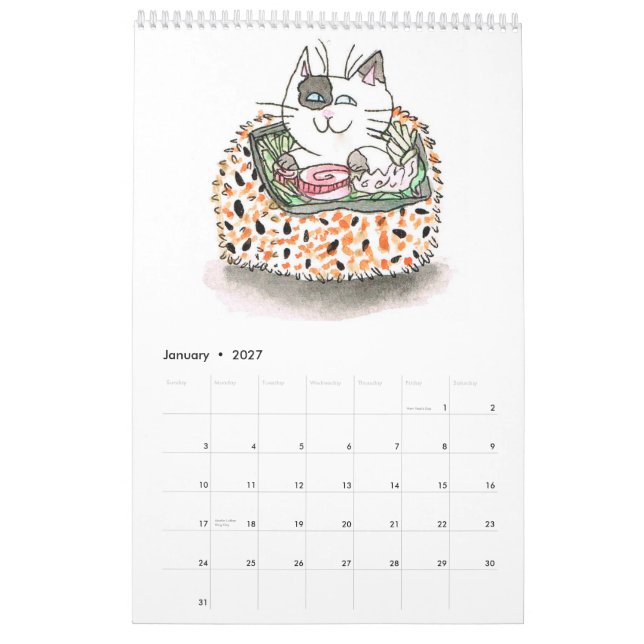 Calendario de gatos de sushi (Jan 2027)