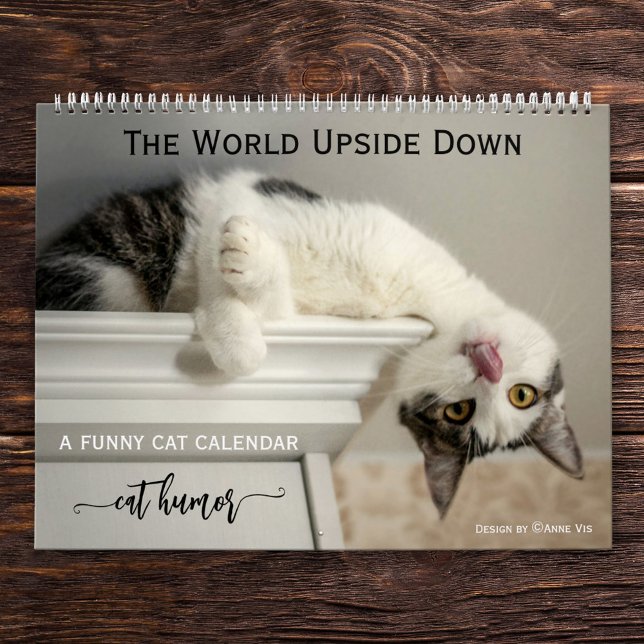 Calendario de gatos divertidos personalizado (Calendar for cat lovers featuring cute images of cats with custom funny text(s) for each month)