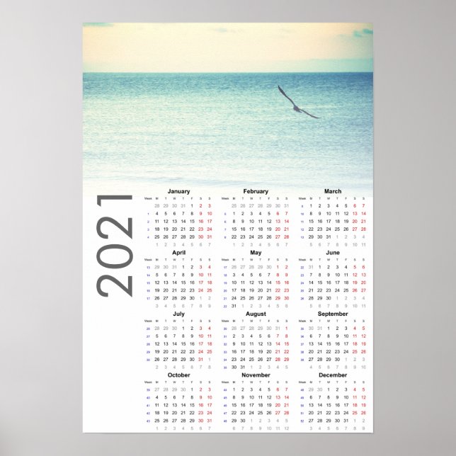 Calendario de Gaviota Póster 2021 - Lunes primero (Frente)