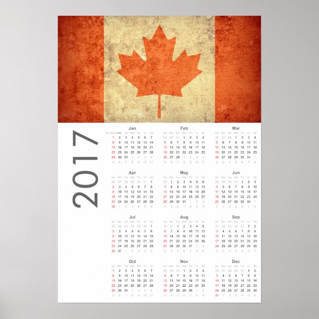 Calendario de Grunge Bandera de Canadá 2017 Póster (Frente)