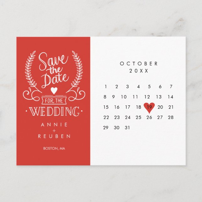 Calendario de Guardar la Fecha Tarjeta Postal de C (Anverso)