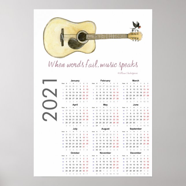Calendario de guitarra 2021 Póster (Frente)