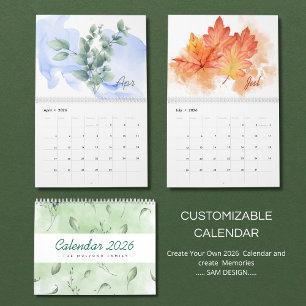 Calendario de Hojas de Acuarela 2026 Naturaleza