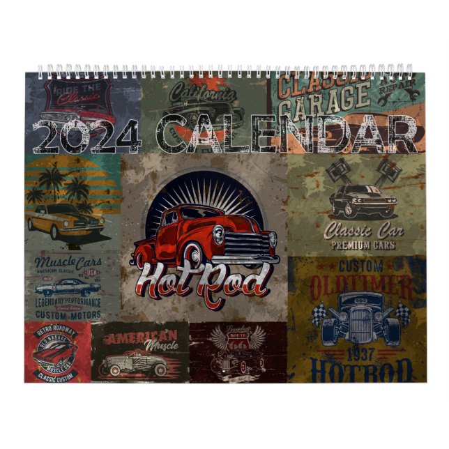 Calendario de Hot Rod de estilo retro grunge 2024 (Tapa)