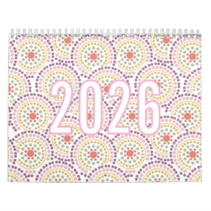 Calendario de ilustraciones con patrones pastel co