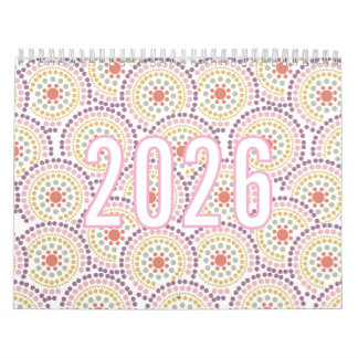 Calendario de ilustraciones con patrones pastel co
