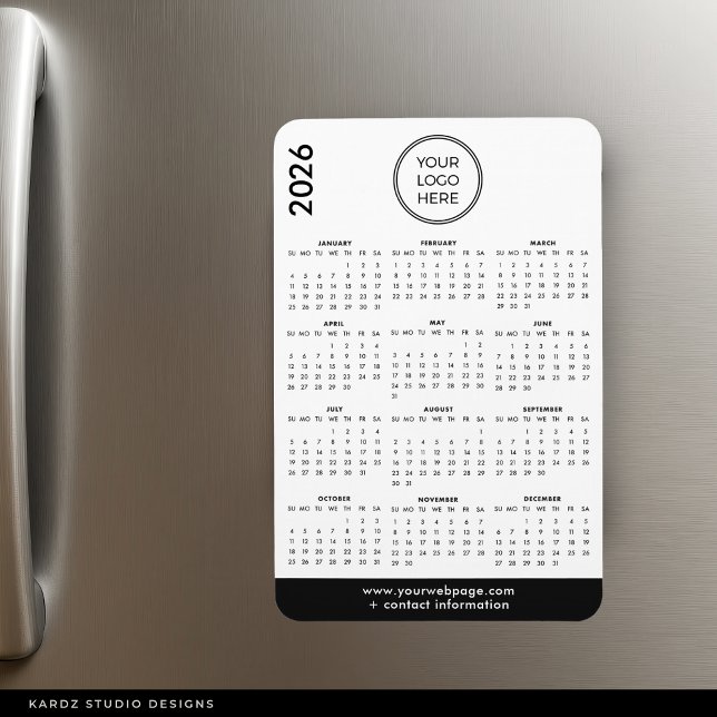 Calendario de imán de logotipo comercial 2026 (Magnet shown in 4 x 6 inches.)