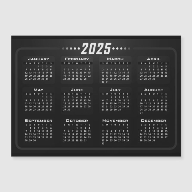 Calendario de imanes 2025 Elegante blanco negro (Anverso)