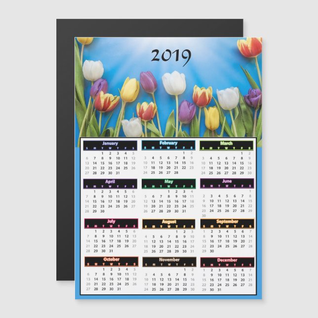 Calendario de imanes mini de Tulips 2019 (Anverso/Reverso)