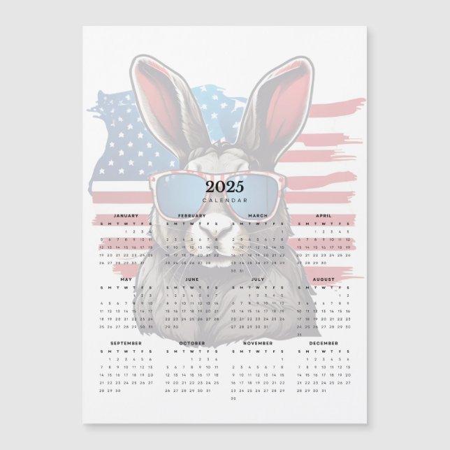 Calendario de imanes Patriot Rabbit Red White Blue (Anverso)