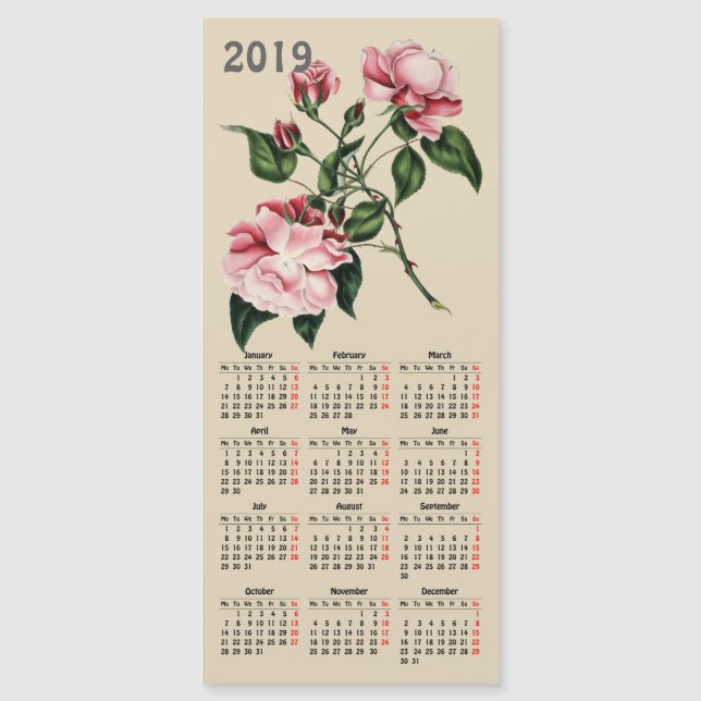 calendario de impresión botánica vintage 2019 (Anverso)