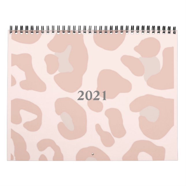 Calendario de impresión de leopardo rosa 2021 (Tapa)
