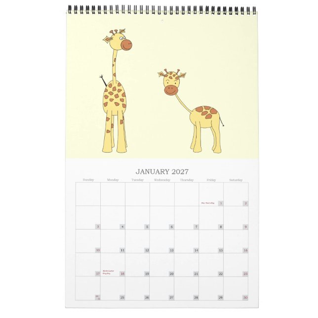 Calendario de jirafas 2013. Personalizados. (Jan 2027)