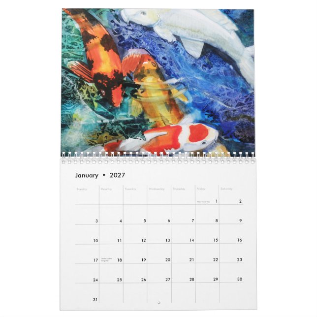 Calendario de la acuarela de PMACarlson Koi (Jan 2027)