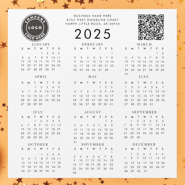 Calendario de la Compañía de logotipos comerciales (2025 Square Magnetic Calendar with QR Code and Business Logo)