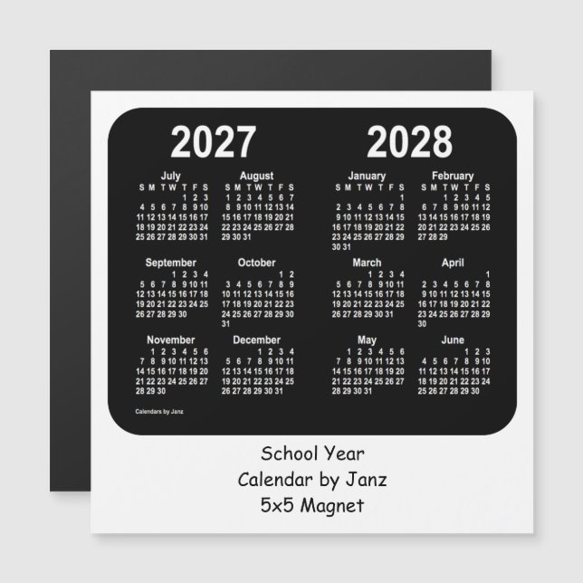 Calendario de la escuela blanca y negra 2027-2028, (Anverso/Reverso)