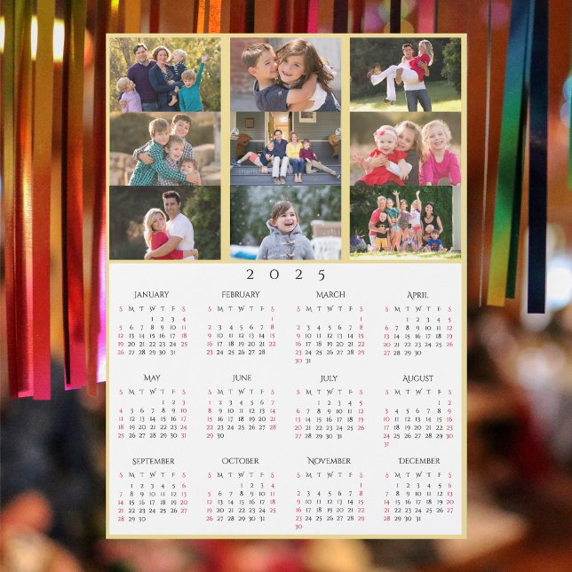 Calendario de la familia 2025 personalizado de Col (9 Photo Collage Personalized 2025 Family Calendar)