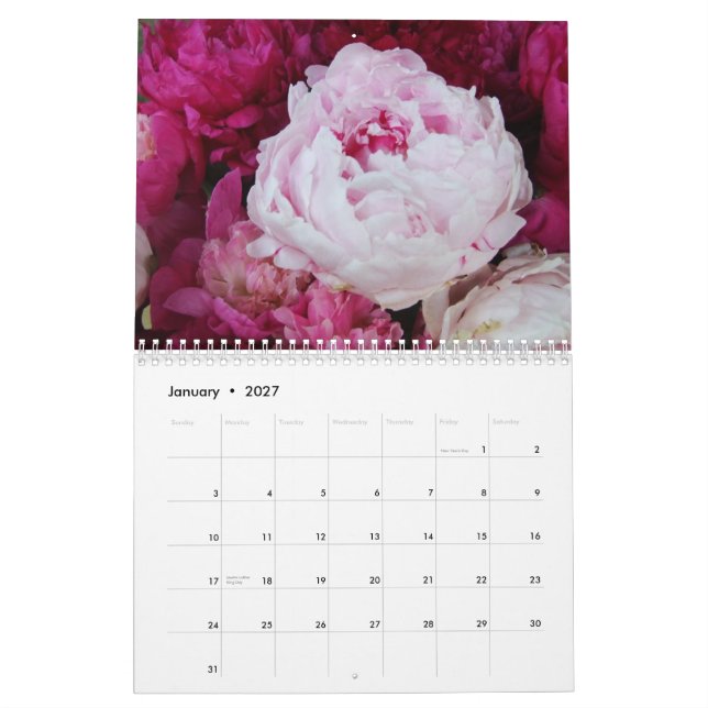 Calendario de la flor de los Peonies 2015 (Jan 2027)